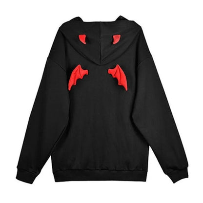 Little Devil Horns Pocket Hooded Wings Sweatshirt