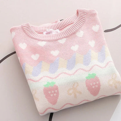 Kawaii Strawberry Pup Cakes Sweater