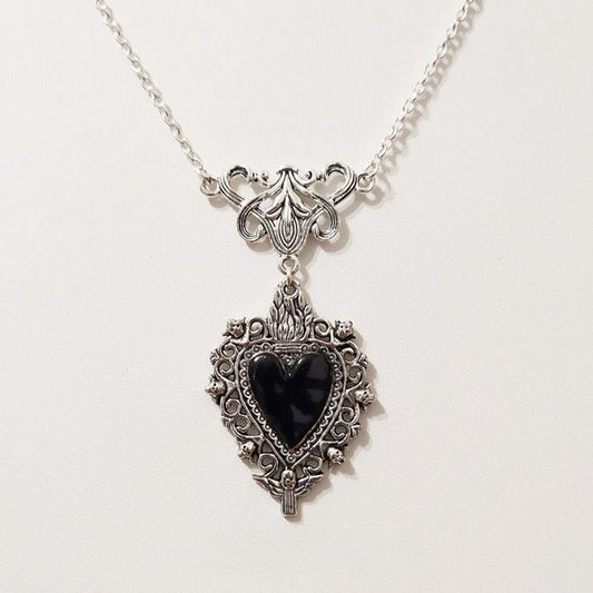 Gothic Skeleton Heart Pendant Necklace