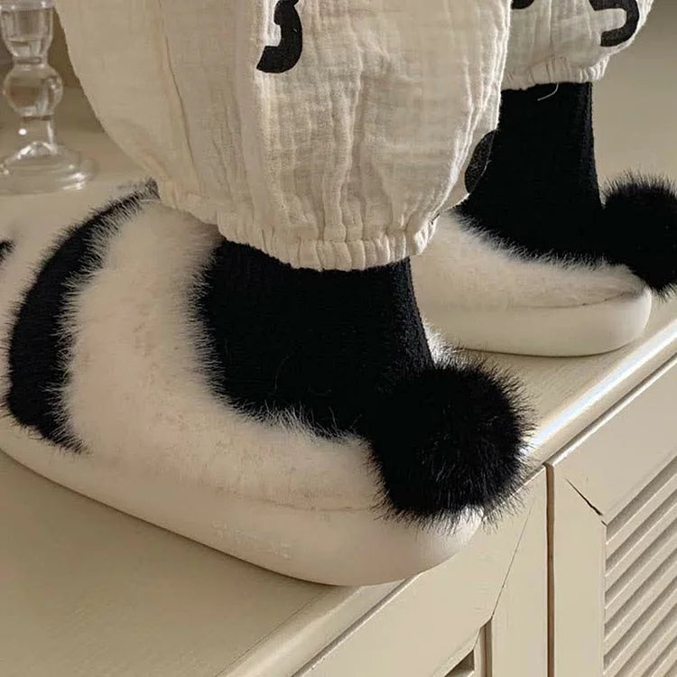 Fluffy Cartoon Panda Fuzzy Ball Plush Slippers
