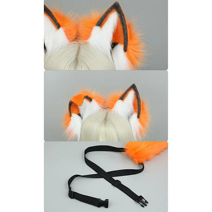 Two Piece Set Fox Ears Tail Headband Cosplay Costume Accessory