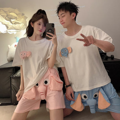 Kawaii Cartoon Elephant Girlfriend Boyfriend Pajamas Set