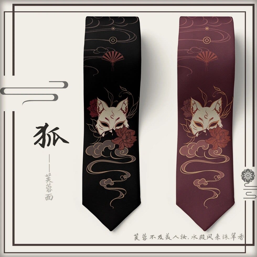 Cartoon Beauty Fox Flowers Print Tie Meowhiskers