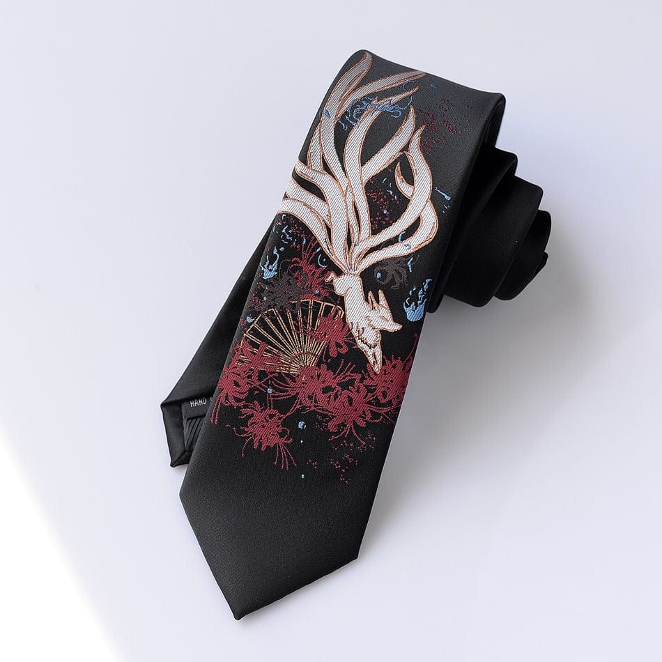 Cartoon Beauty Fox Flowers Print Tie Meowhiskers