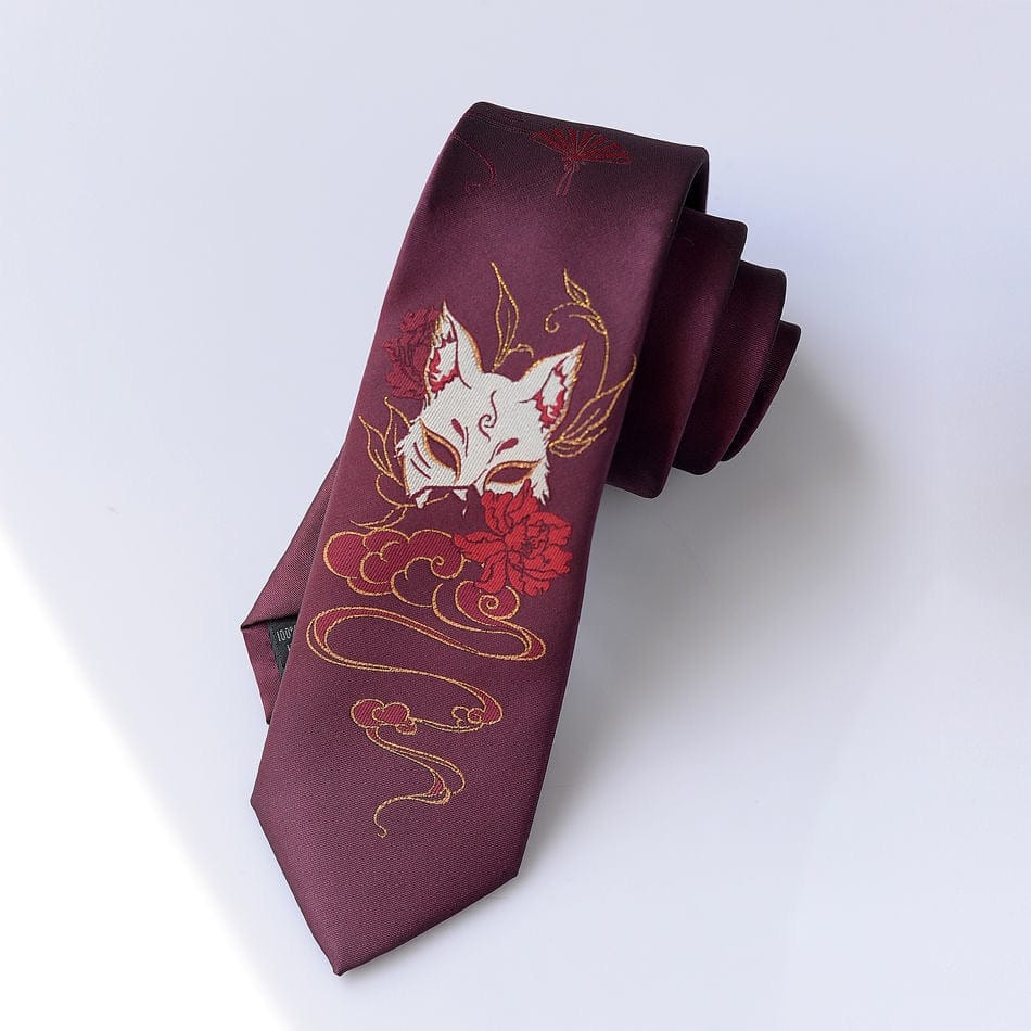 Cartoon Beauty Fox Flowers Print Tie Meowhiskers