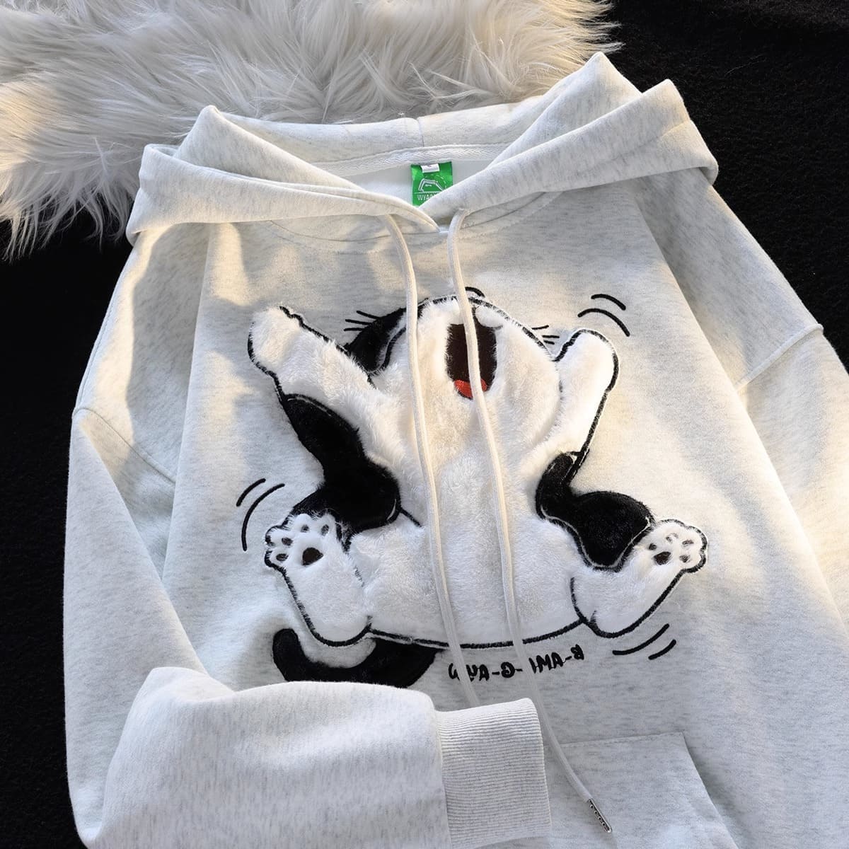 Cartoon Embroidery Crying Kitty Cat Sweatshirt Hoodie Meowhiskers