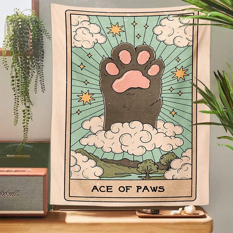 Cartoon Kitty Cat Ace Of Paws Wall Tapestry Meowhiskers