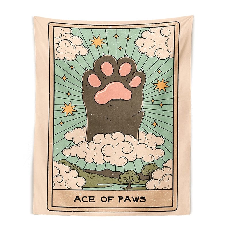 Cartoon Kitty Cat Ace Of Paws Wall Tapestry Meowhiskers