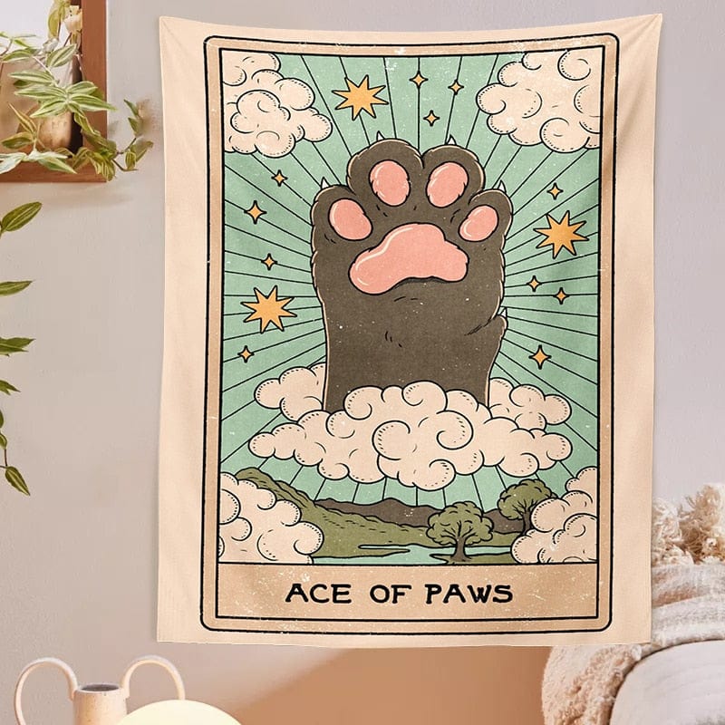 Cartoon Kitty Cat Ace Of Paws Wall Tapestry Meowhiskers