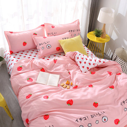 Sweet Cartoon Strawberry Floral Bedding Sets
