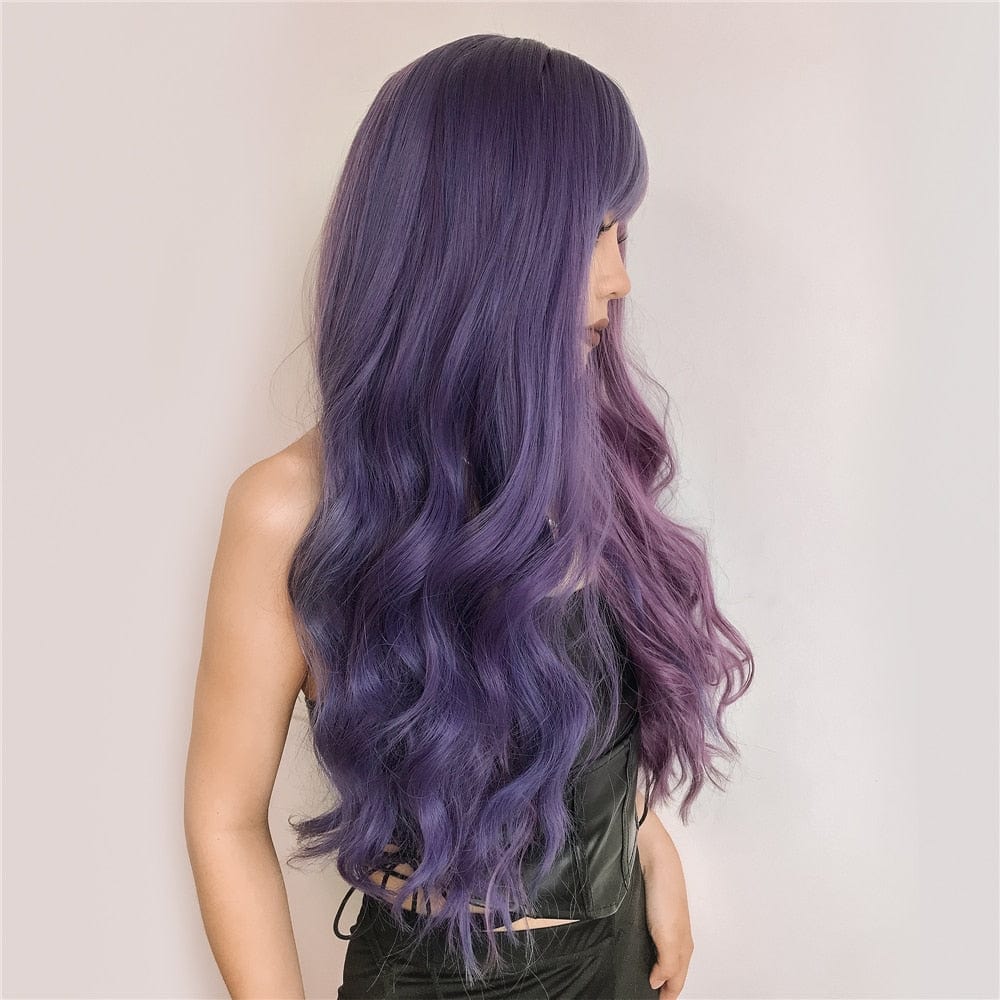 Cosplay Long Wavy Purple Wig with Bangs Meowhiskers