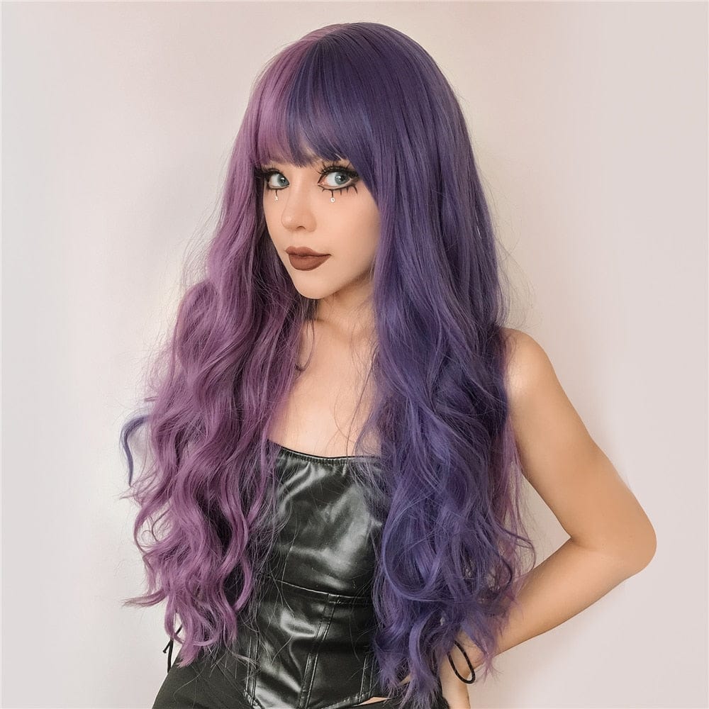 Cosplay Long Wavy Purple Wig with Bangs Meowhiskers