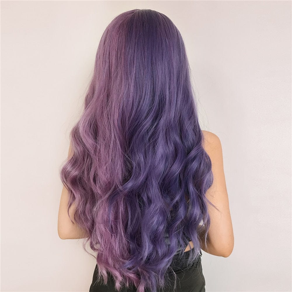 Cosplay Long Wavy Purple Wig with Bangs Meowhiskers
