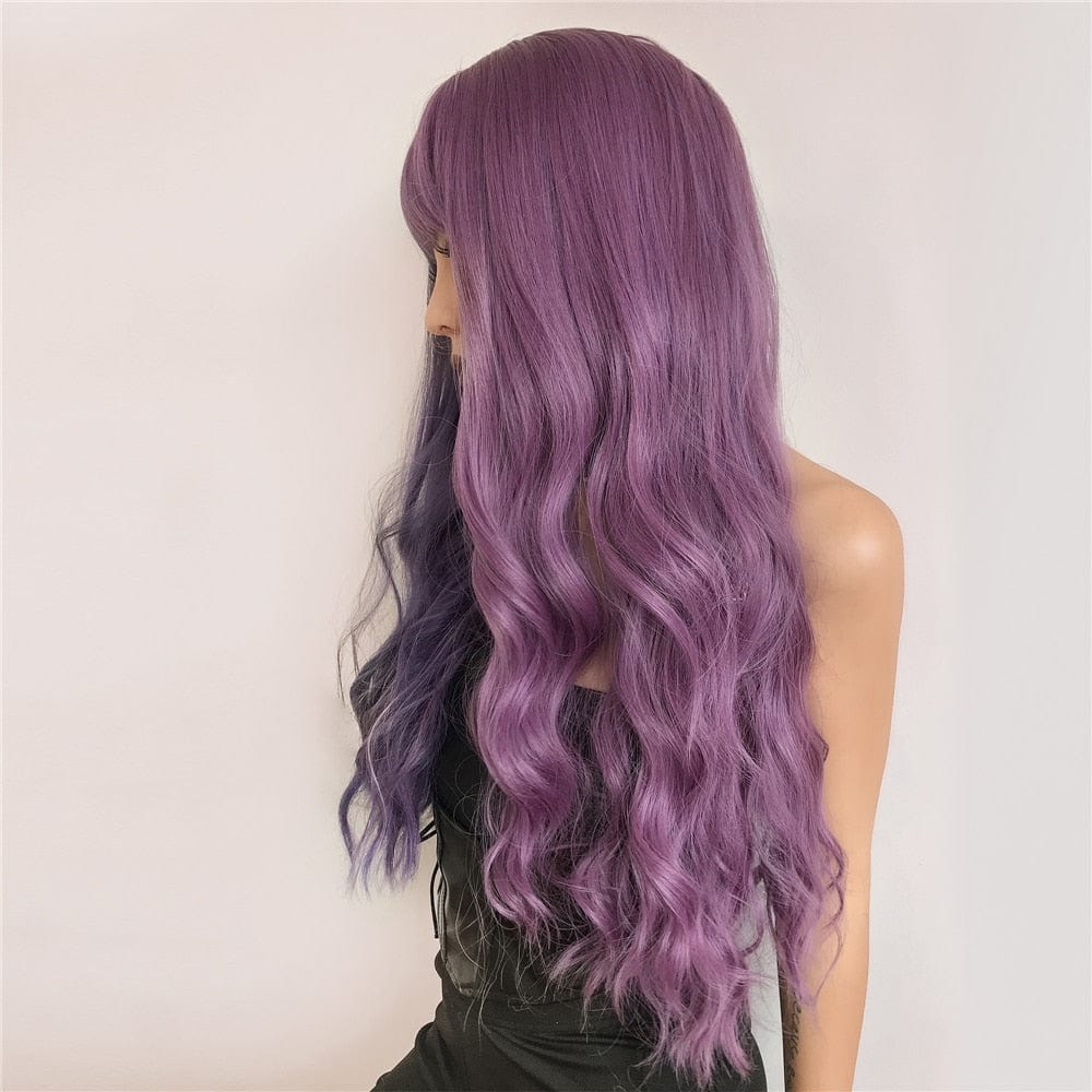 Cosplay Long Wavy Purple Wig with Bangs Meowhiskers