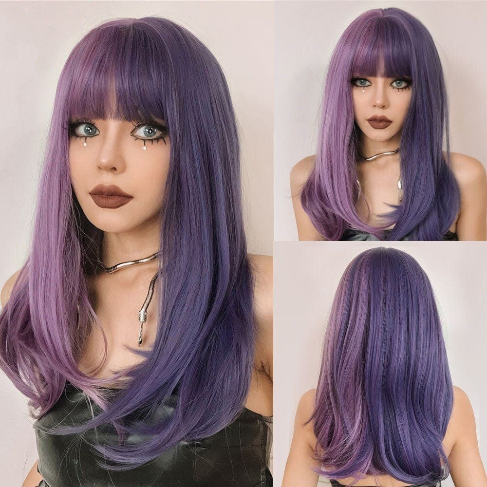 Cosplay Long Wavy Purple Wig with Bangs Meowhiskers