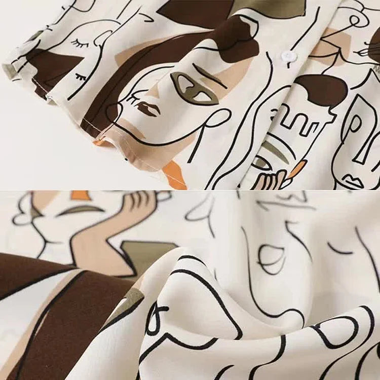 Abstract Graffiti Print Chiffon Button Shirt Workwear