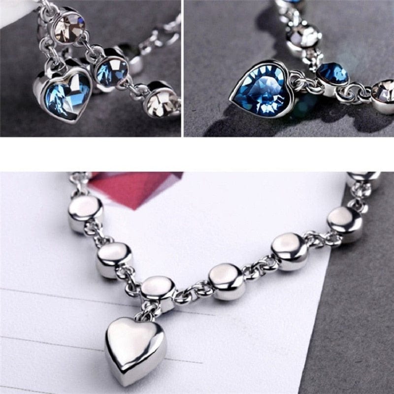 Crystal Heart Ocean Pendant Bracelets Meowhiskers