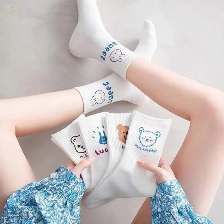 Cute Cartoon Letter Animal Socks Meowhiskers