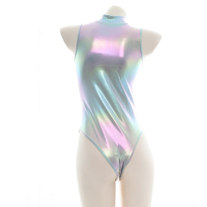 Sexy Crystal Reflective Zipper Lingerie Set