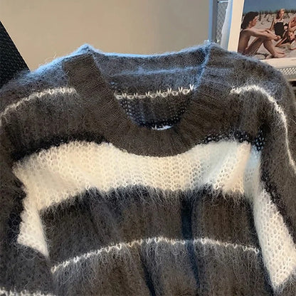 Preppy Striped Pullover Sweater Slip Dress Two Piece