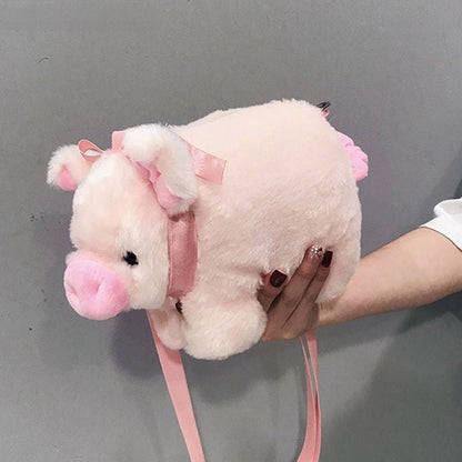 Kawaii Plush Bow Pig Crossbody Bag