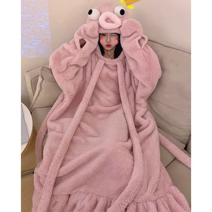 Kawaii Cartoon Octopus Plush Hooded Jumpsuit Pajamas Dress