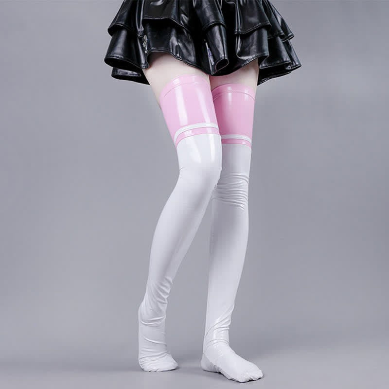 Kawaii Cosplay Colorblock Sexy Cute PU Stockings
