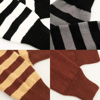Pure Color Striped Loose Knit Leg Warmers Socks