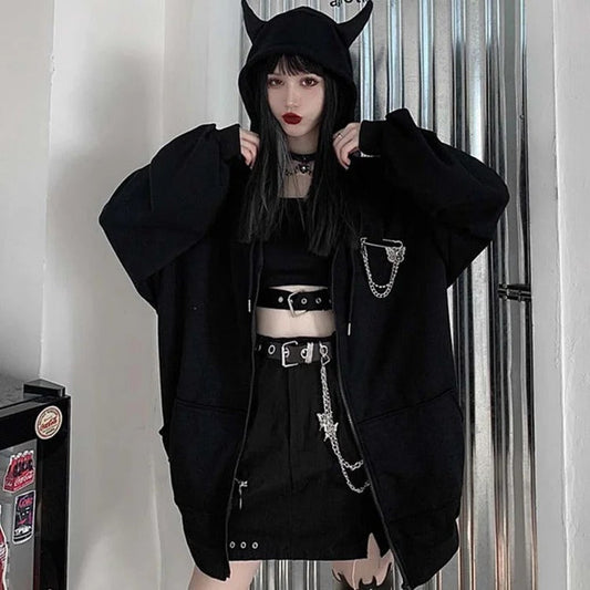 Dark Gothic Little Devil Zipper Hooded Jacket