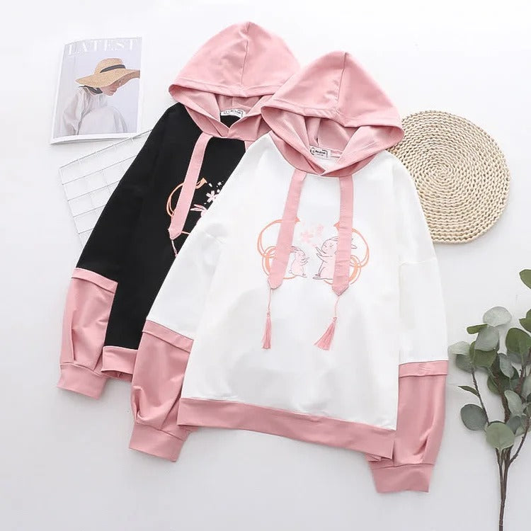 Kawaii Bunny Sakura Print Sweatshirt Hoodie