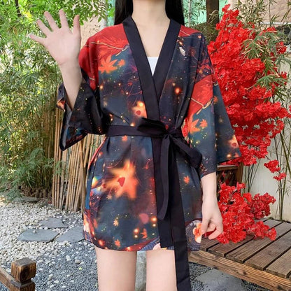Autumn Red Fire Anime Girl Kimono Outerwear