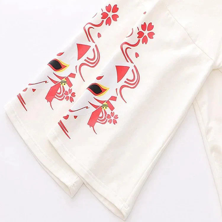 Sakura Fox Mask Letter Print Drawstring T-Shirt Hoodie Love Heart Skirt
