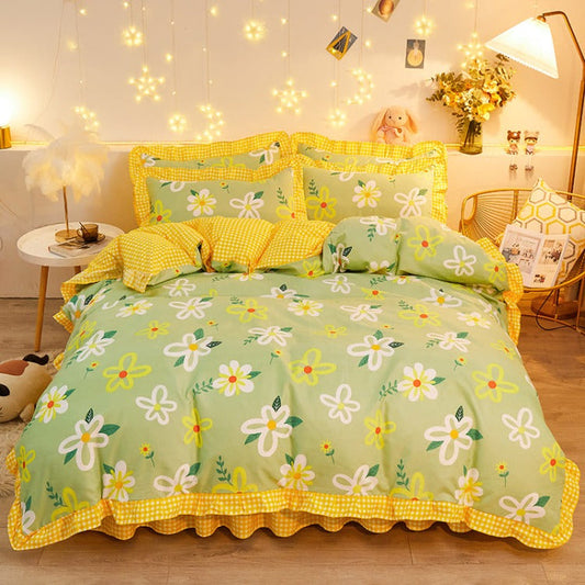 Pure Color Cartoon Floral Bedding Sets