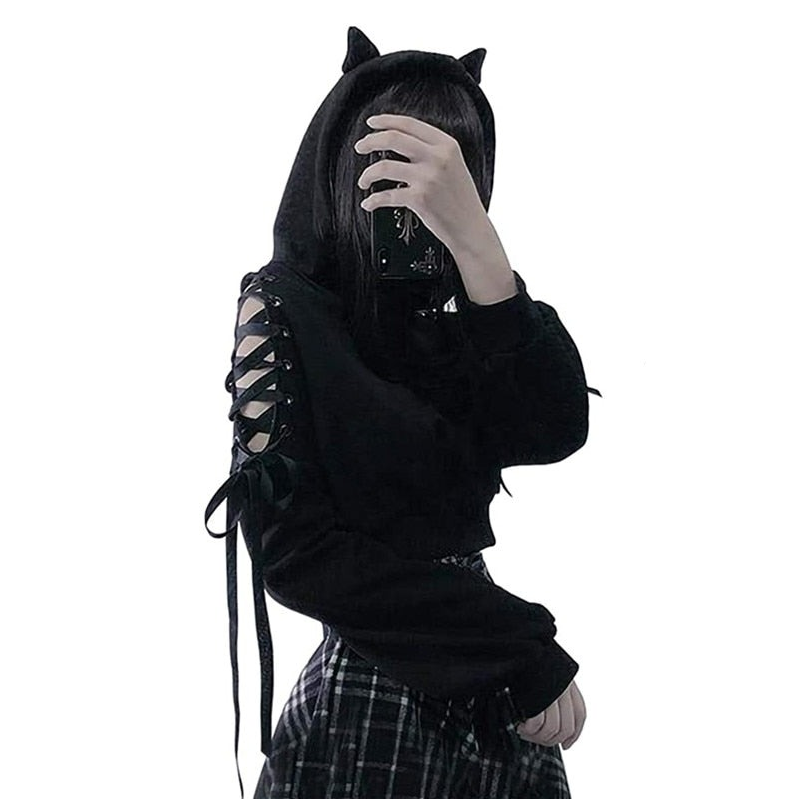 Black Cat Ears Hoodie - Meowhiskers