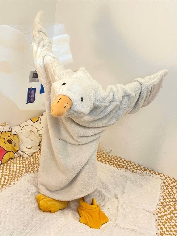 Kawaii Funny Goose Plush Hooded Jumpsuit Pajamas Dress