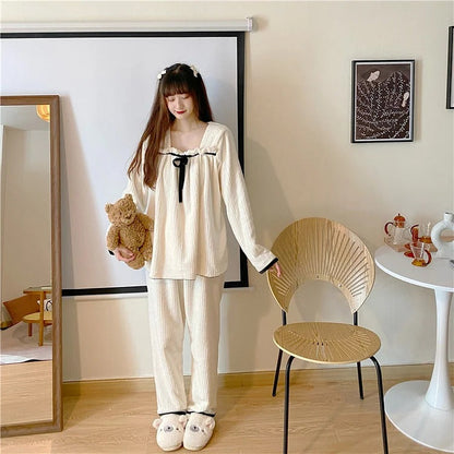 Kawaii Bowknot Print Comfy Home Pajamas Set