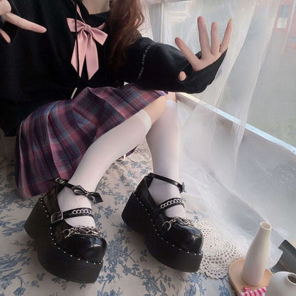 Lolita Bow Chain Heart Mary Janes Shoes
