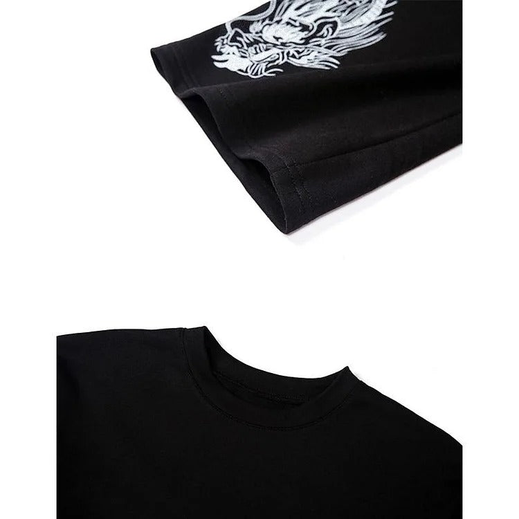 Dragon Print Crop Top Loose Sweatshirt