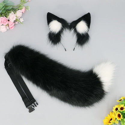 Two Piece Set Fox Ears Tail Headband Cosplay Costume Accessory