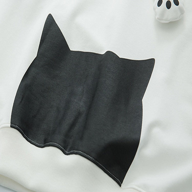 Harajuku Cat Ear Paw Drawstring Letter Sweatshirt Hoodie
