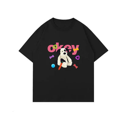 Toy Puppy Letter Print Round Neck Oversized T-Shirt