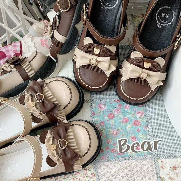 Bowknot Heart Bear Platform Lolita Mary Janes Shoes