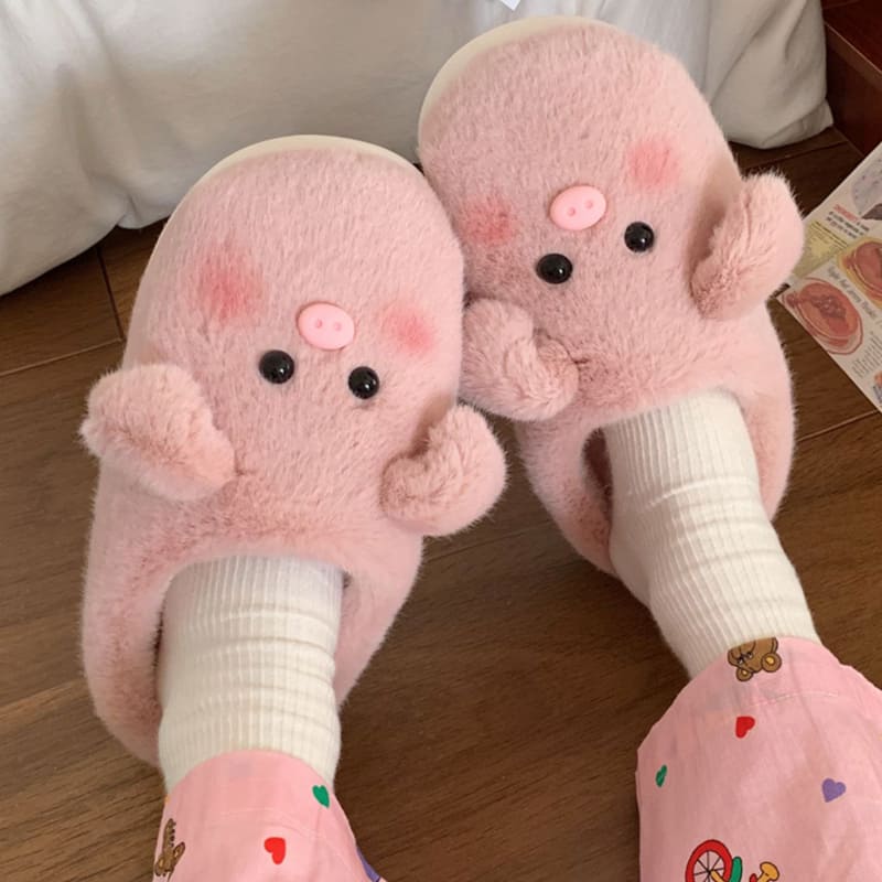 Kawaii Cute Fluffy Piggy Slippers