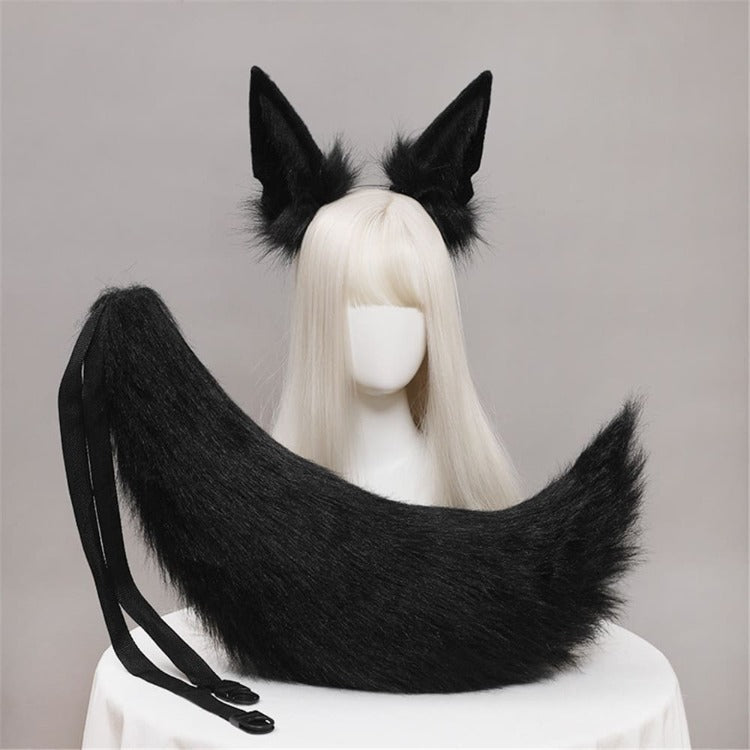 Plush Fox Long Ears Tail Cosplay Headband Accessory Two Piece Set