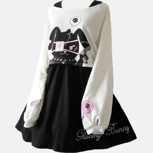 Comic Cartoon Bunny Sweatshirt Mini Dress Two Piece Set