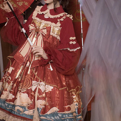 Kawaii Sweet Bow Ruffle Lace Sleeve Lolita Dress