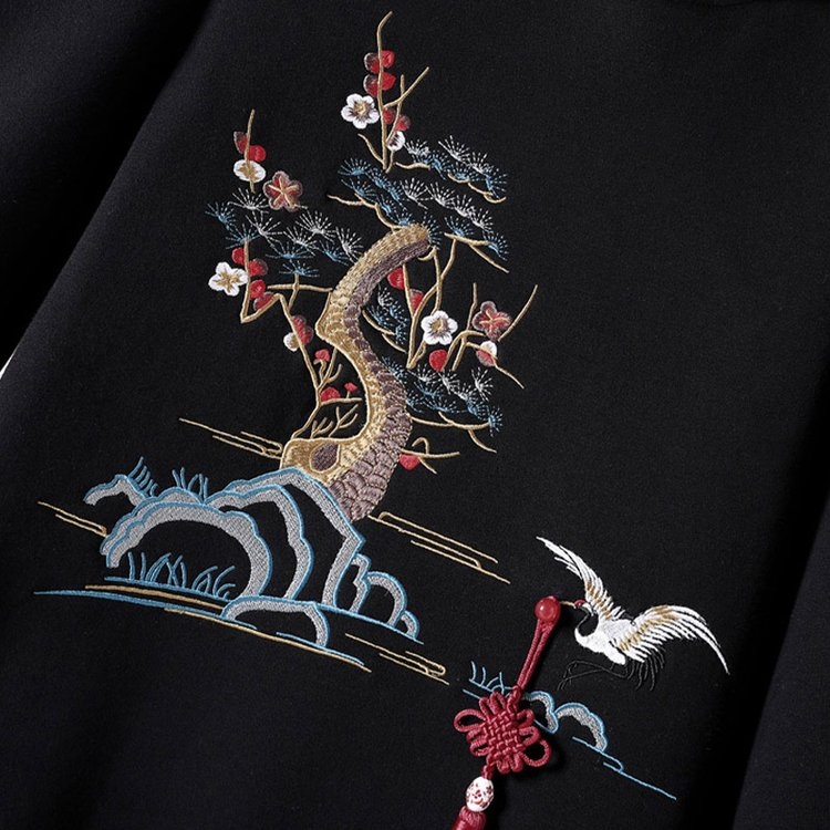 Millennium Tree Embroidery Hoodie Sweatshirt Dress