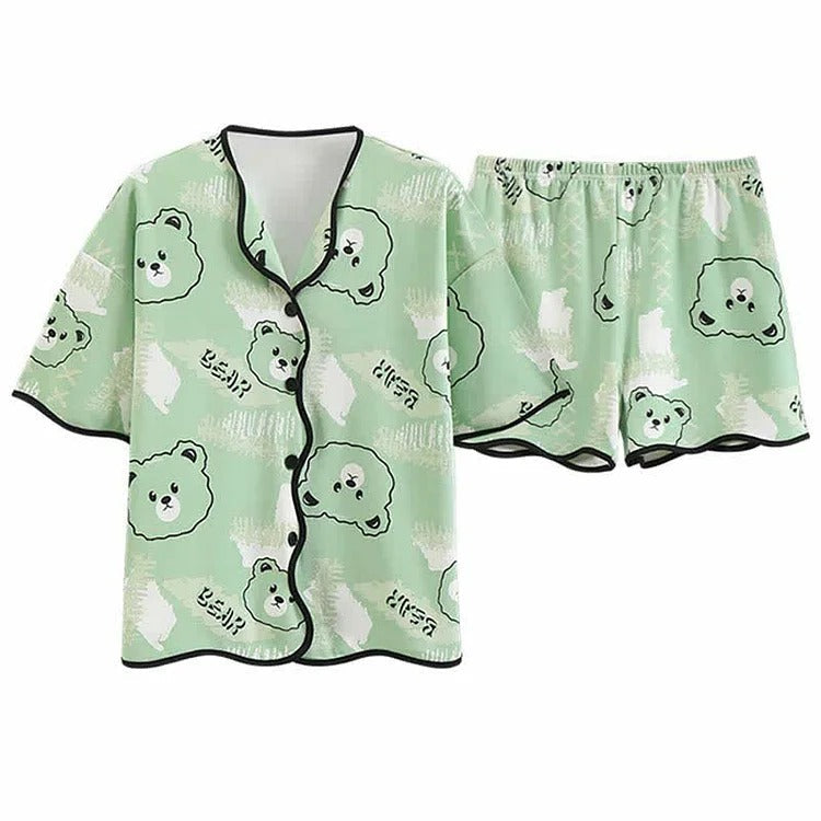 Cartoon Bear Cloud Letter Print Home Pajamas Set