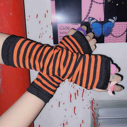 Multi Color Striped Knit Gloves