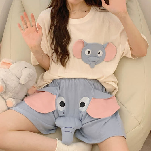 Kawaii Cartoon Elephant Girlfriend Boyfriend Pajamas Set